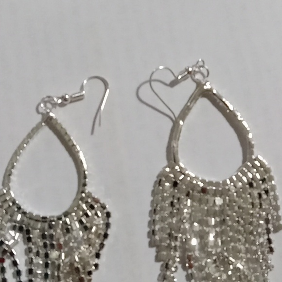 Silver Fringe Diamond Drop Earrings - Picture 6 of 6